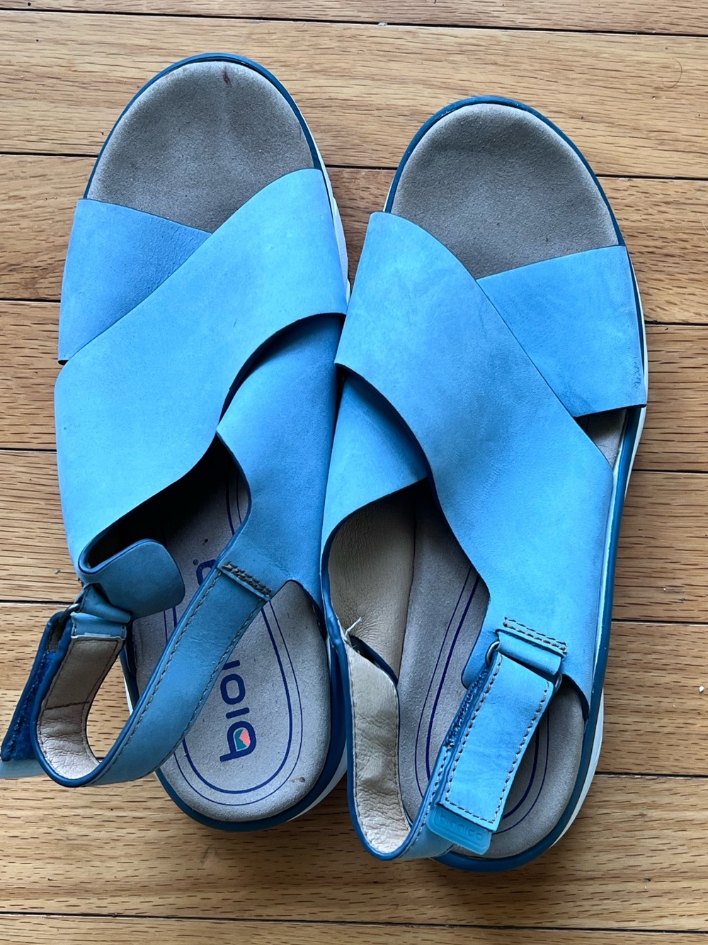 Bionica  Blue Leather Comfort Sandals Adjustable Platform Walking Shoes 9.5W - Picture 9 of 10